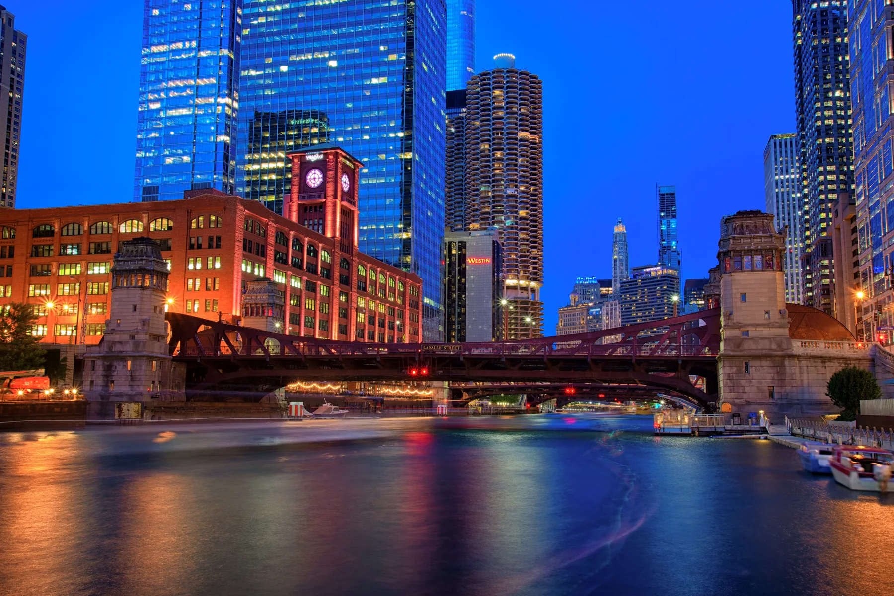 LaSalle Street bridge over the Chicago River at blue hour