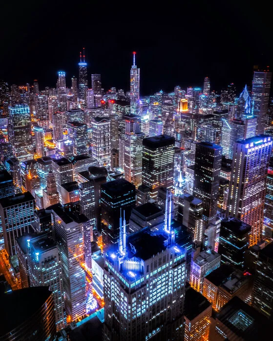 The Chicago Loop at night from above