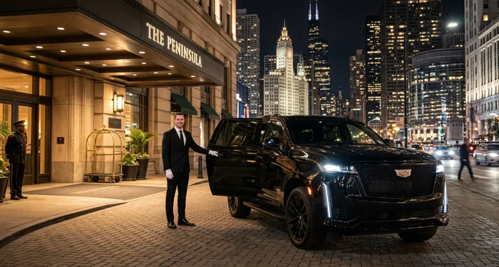 Professional chauffeur with the Cadillac Escalade in Chicago