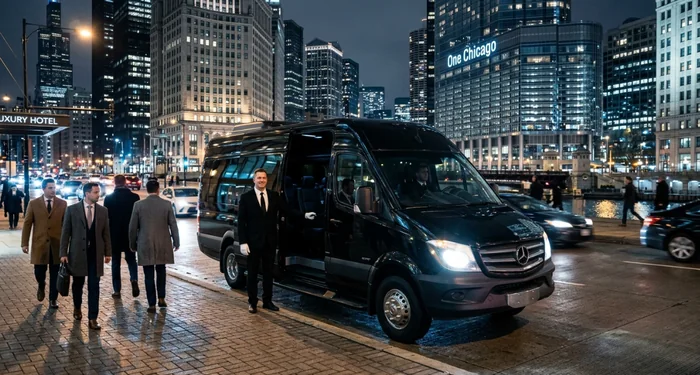 Professional chauffeur with the Mercedes-Benz Sprinter Van in Chicago